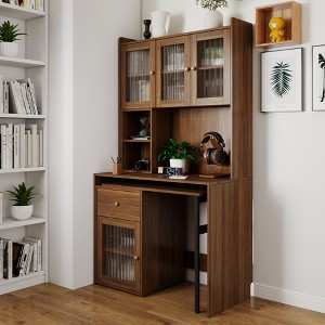 Kumasinova Multifunctional Computer Desk with Glass Doors,Standing Desk with Rotatable Desktop,Gaming Desks with Bookshelf,Office Desk for Large Space - 1 of 4
