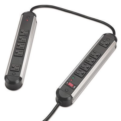 Fellowes Split Metal Surge Protector, 10 AC Outlets, 6 ft Cord, 1,250 J, Black/Silver