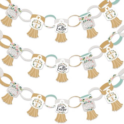 Big Dot of Happiness Religious Easter - 90 Chain Links and 30 Paper Tassels Decoration Kit - Christian Holiday Party Paper Chains Garland - 21 feet