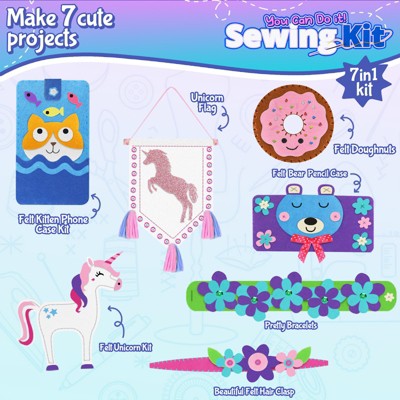 Colorful Unicorn and Friends Miniature Sewing Kit for Kids