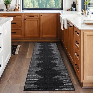 2'x6' Washable Area Rug, Modern Stripe, Low Pile Non-Slip Indoor, Minimalist Farmhouse Style, Non-Shedding Foldable Bedroom Mat, Black - 1 of 4