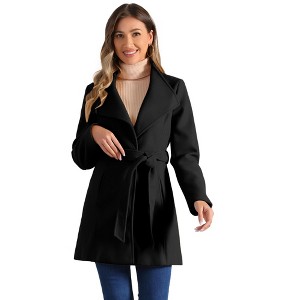 INSPIRE CHIC Women's Classic Stand Collar Long Sleeve Winter Belted Long Coat - 1 of 4