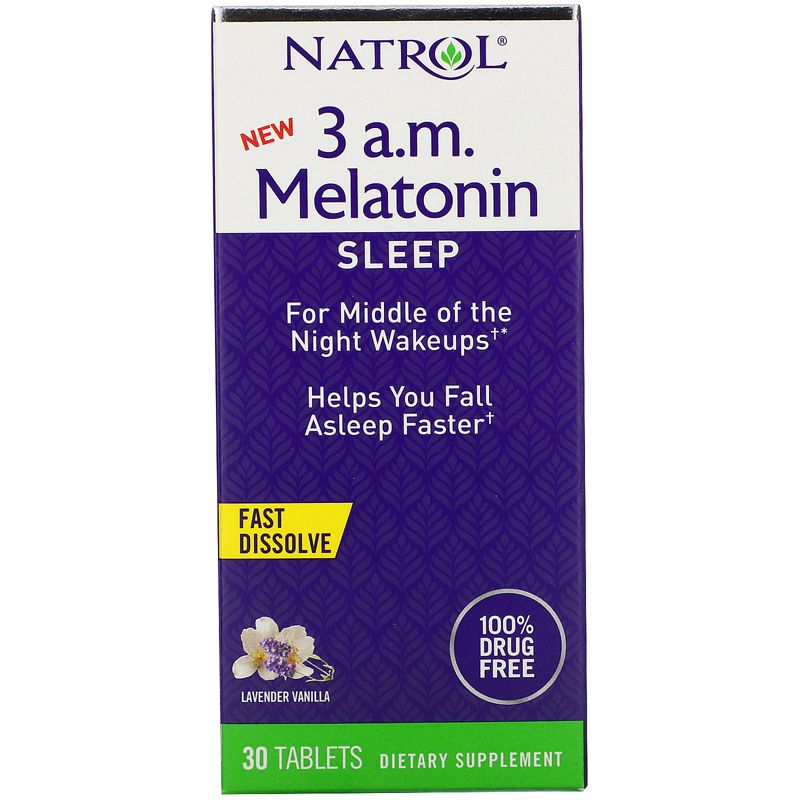 Natrol 3 A.M. Melatonin, Fast Dissolve, Lavender Vanilla, 30 Tablets, Herbal Supplements, 1 of 4