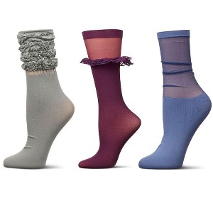 MeMoi Women's 3 Pair Pack Fashion Anklet Socks - 1 of 2