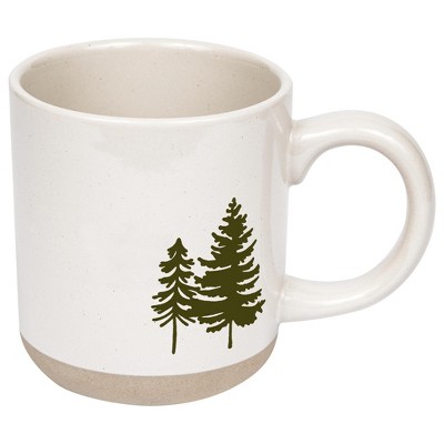 Green Trees 14oz. Cream Stoneware Coffee Mug
