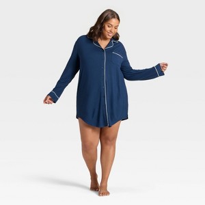 Women's Cloud Knit Modal Notch Collar Long Sleeve Nightgown - Auden™ - 1 of 3