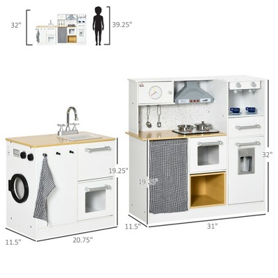 Infurnic Play Food and Toy Kitchens Kids Wooden Kitchen Playset with Sound Effects and Tons of Countertop Space, Ages 3-6, White, 31.00"*11.50"*32.00"