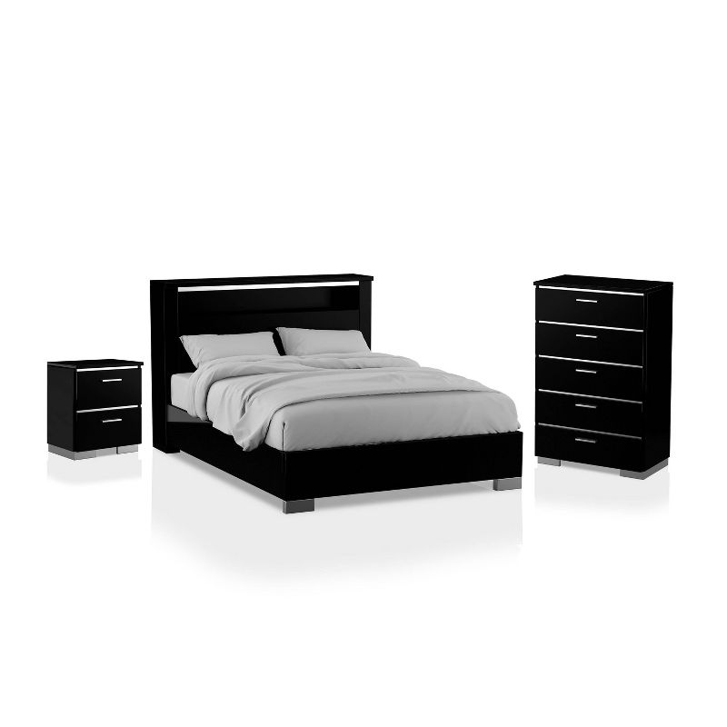 3pc Shorehaven Contemporary Nightstand and Chest California King Bedroom Set Black/Chrome - miBasics, 1 of 7