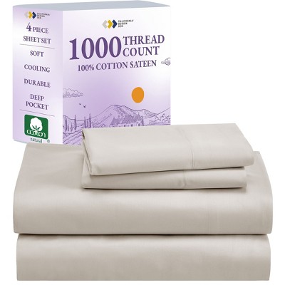 Luxury 1000 Thread Count Bed Sheets Set - 100% Cotton Sateen - Soft, Thick & Deep Pocket by California Design Den