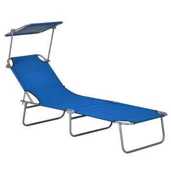 Outsunny Outdoor Lounge Chair, Adjustable Folding Chaise Lounge, Tanning Chair with Sun Shade for Beach, Camping, Hiking, Backyard