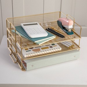 Martha Stewart 3 Tier Desk Letter Tray Organizer Gold: Metal Office Organization & Gold Desk Supplies - 1 of 4