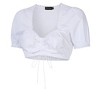 Women's White V Neck Crop Top Short Sleeve Adjustable Drawstring Elastic Hem Casual Crop Top - 3 of 4
