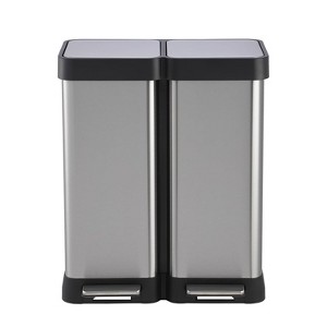 Acekool 60L Dual Compartment Trash & Recycling Bin, Soft-Close Lid, Stainless Steel Step Pedal Garbage Can, Space Saving for Kitchen & Office - 1 of 4