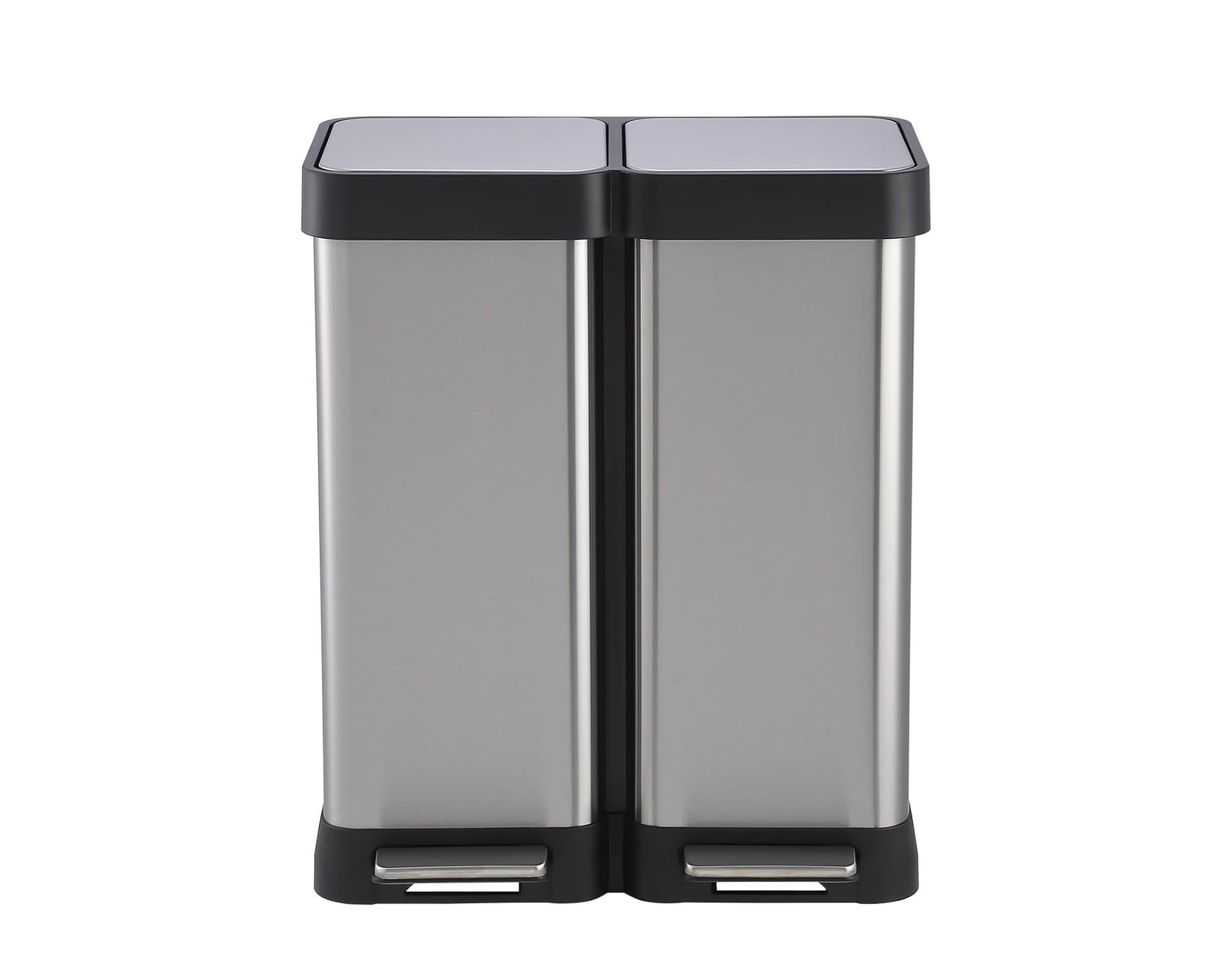 Acekool 60L Dual Compartment Trash & Recycling Bin, Soft-Close Lid, Stainless Steel Step Pedal Garbage Can, Space Saving for Kitchen & Office