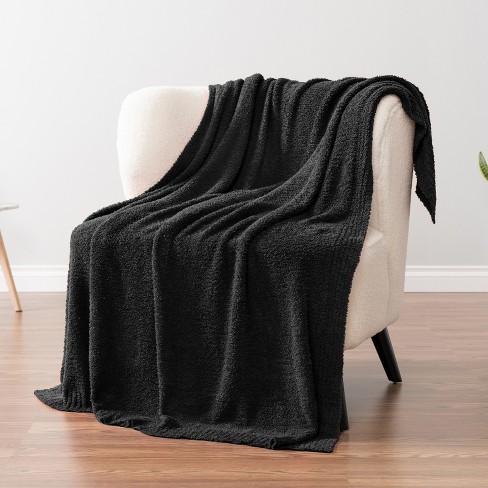 Pavilia Plush Knit Throw Blanket For Couch Sofa Bed Super Soft Fluffy Fuzzy Lightweight Warm Cozy All Season Black throw 50x60 Target
