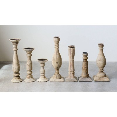 6pc Found Wood And Metal Pillar Candle Holder Set Natural