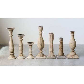 6pc Found Wood and  Metal Pillar Candle Holder Set Natural - Storied Home