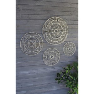Wall Art 30"H - Set of Four Wire and Handmade Paper Discs Wall Decor, Tan Textured Handmade by Kalalou - 1 of 3