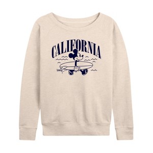 Women's - Disney - California Mickey Lightweight French Terry Wide Neck Long Sleeve Shirt - 1 of 4