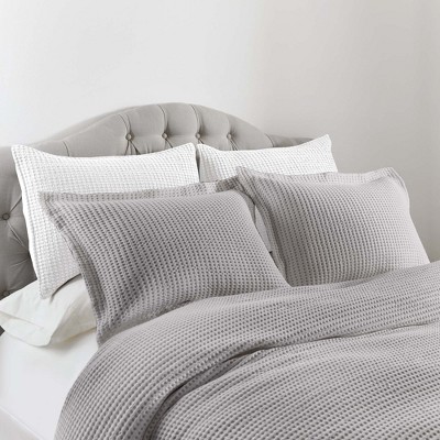 Twin/Twin XL Grey Pewter Cotton Waffle Duvet Set
