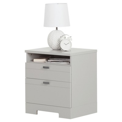 Soft Gray 2-Drawer Particleboard Nightstand with Cord Catcher