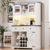 Whisen Farmhosue White Oak Pantry Storage Cabinet with Hutch, Sliding Door, Power Outlet, Pegboard, Rack and 3-Drawers - 2 of 4