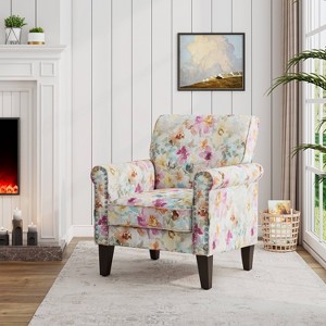 Handy Living Janet Traditional Rolled Arm Accent Chair with Pewter Nailheads Floral Pattern Pink - 1 of 4
