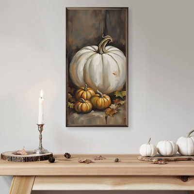 Kendrick Home White Pumpkin and Small Wall Art Orange