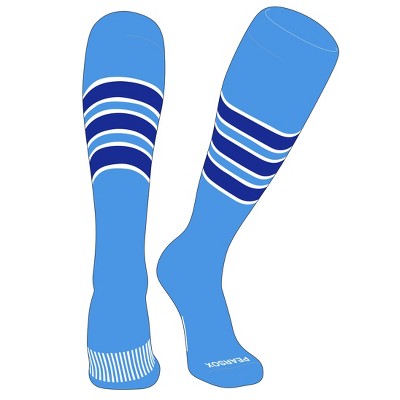 PEAR SOX Striped OTC Baseball, Softball, Football Socks (C) Sky Blue, White, Royal (XS)