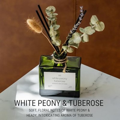 Green Glass Reed Diffuser with White Peony Tuberose Scent