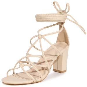 Allegra K Women's Open Toe Knots Strap Lace Up Chunky Heels Sandals - 1 of 4