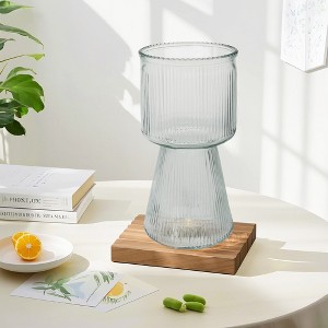 VECELO 3.94 in. Torch-shaped Ribbed Glass Decorative Flower Vase, Clear/Green/Gray - 1 of 4