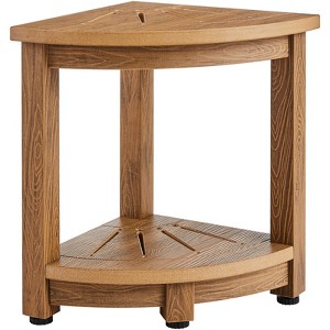 VEVOR Corner Shower Bench, 16.5" Height 12.8" Radius, Faux Wood Grain Polystyrene, 350 LBS with Storage Shelf, Water Resistant, Shower Stool, Brown - 1 of 4