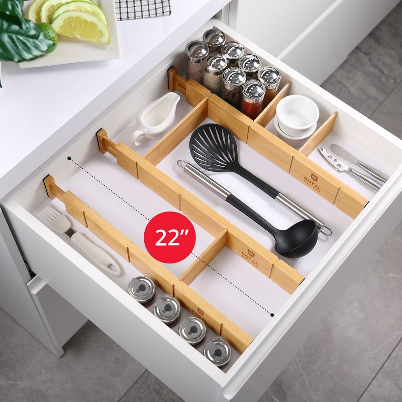 Adjustable Bamboo Drawer Dividers Organizers (17 - 22") - 4-Pack Expandable Drawer Organization Separators for Kitchen & More - Royal Craft Wood, 3 of 12