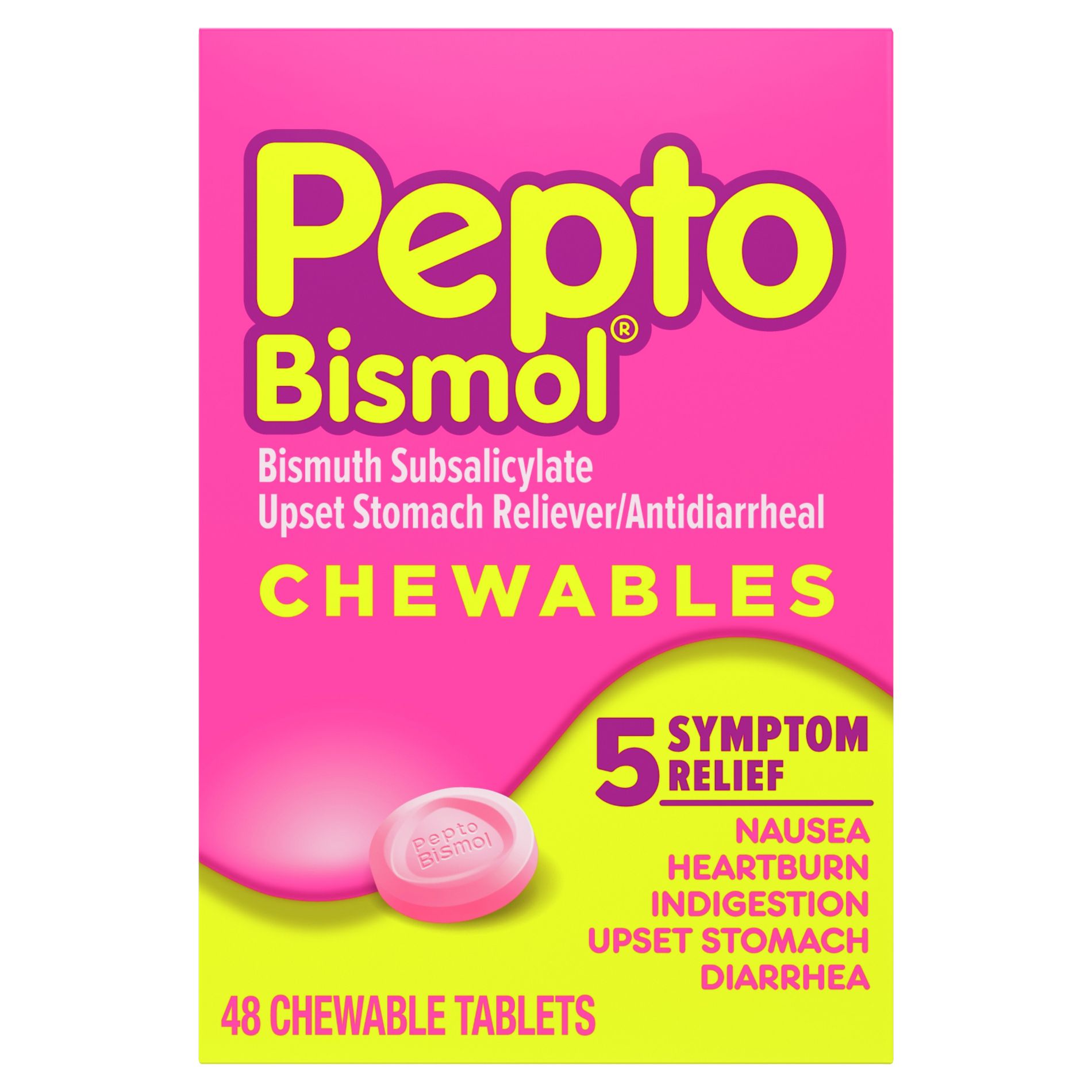 Pepto-Bismol 5 Symptom Stomach Relief Chewable Tablets - 48ct