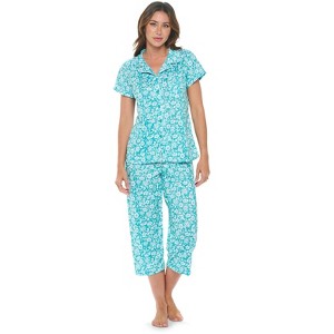 Casual Nights Women's Rayon Printed Short Sleeve Capri Pajama Set - 1 of 4
