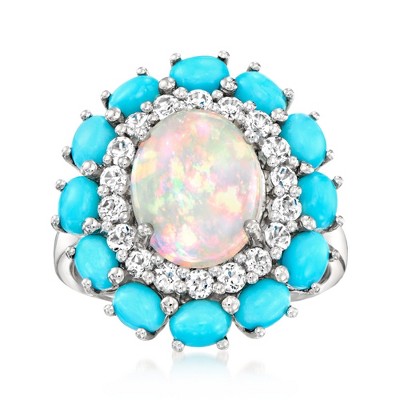 Ross-Simons Ethiopian Opal, Turquoise and 0.70 ct. t.w. White Topaz Ring in Sterling Silver