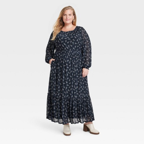 Women's Long Sleeve A-line Maxi Dress - Knox Rose™ Blue Floral 2x : Target