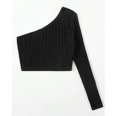 TIME HOLLOW One Shoulder Rib-Knit Crop Top