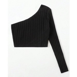TIME HOLLOW One Shoulder Rib-Knit Crop Top - 1 of 3