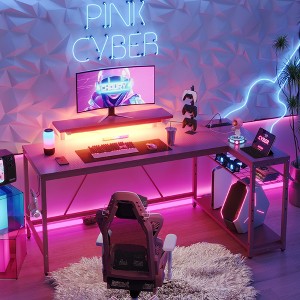 Bestier 58" Gaming Desk with LED Lights L Shaped Desk with Power Outlet & Monitor Stand Corner Computer Desk - 1 of 4