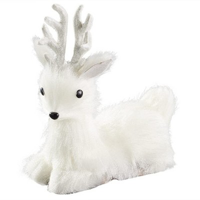 Winter White Plastic Sitting Deer Figurine with Sparkling Antlers