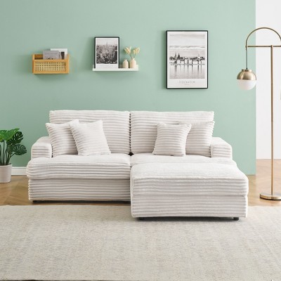CENGHU 82 Inches Corduroy Sofa, Sectional Sofa, Storage Feet +4 Throw Pillows, L Shaped Sofa Couches for Living Room, Office