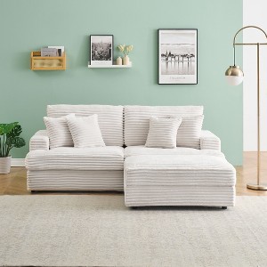 CENGHU 82 Inches Corduroy Sofa, Sectional Sofa, Storage Feet +4 Throw Pillows, L Shaped Sofa Couches for Living Room, Office - 1 of 4