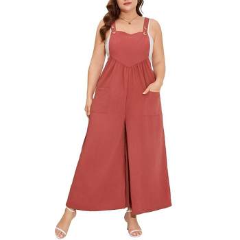 Whizmax Women's Plus Size Loose Sleeveless Jumpsuits Adjustable Spaghetti Strap Stretchy Long Pant with Pockets
