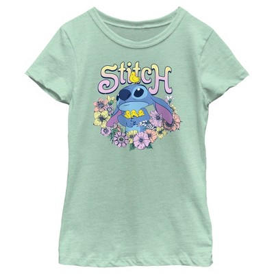 Girl's Lilo & Stitch Springtime Stitch T-shirt - Mint - Large : Target