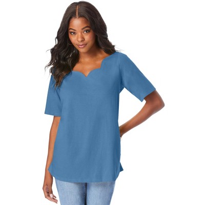 Roaman's Women's Plus Size Scalloped Scoop Neck Ultimate Tee - 26/28 ...