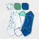 Baby Boys' 9pk Dino Hooded Bath Towel and Washcloth Set - Cloud Island™ Blue