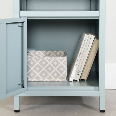 Light Blue Metal 1-Door Nightstand with Open Shelf