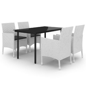 vidaXL Patio Dining Set Outdoor Table and Chair Set Poly Rattan and Glass - White 55.1" Table Length 4 Items - 1 of 4